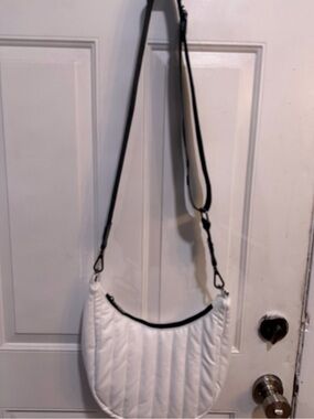 Royln Quilted White Crescent Shoulder Bag with Adjustable Strap